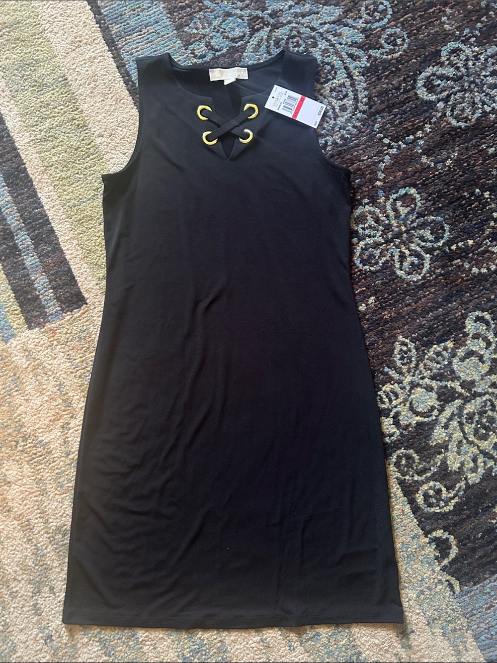 Michael Kors Black Sleeveless Mini Dress with Gold Eyelets